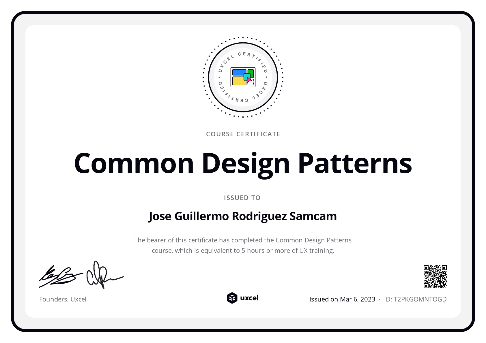 Jose Guillermo Rodriguez Samcam's certificate